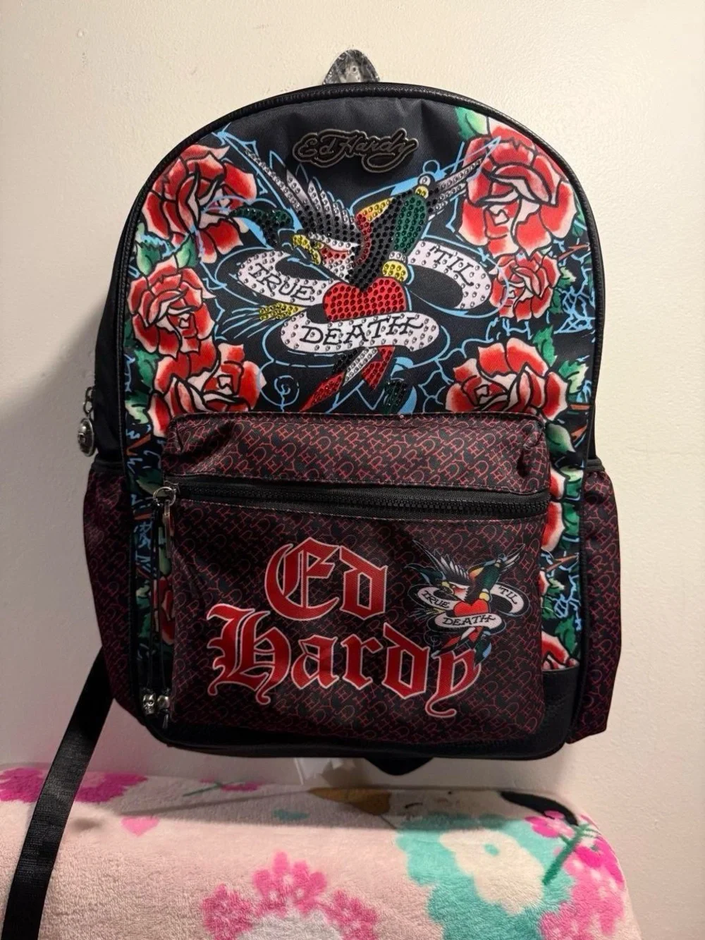 Ed Hardy Backpack True Till Death Roses Bling NWT